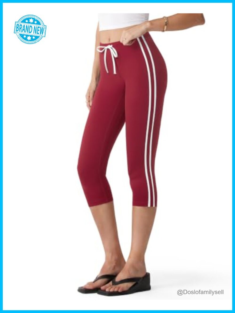High Waisted Capri Leggings Side Striped Drawstring Compression Yoga Pants